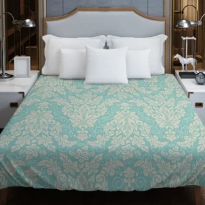 Ocean Blue Floral Damask Duvet Cover