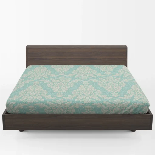 Ocean Blue Floral Damask Fitted Sheet 1