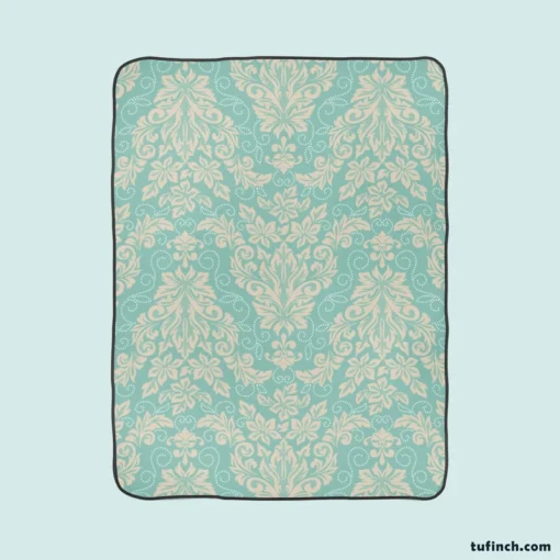 Ocean Blue Floral Damask Fleece Blanket 1