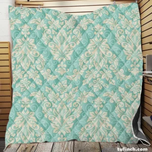 Ocean Blue Floral Damask Quilt Blanket