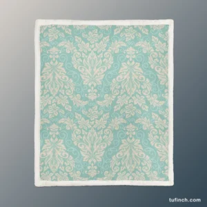 Ocean Blue Floral Damask Sherpa Fleece Blanket 1