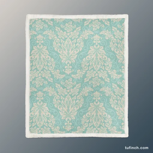 Ocean Blue Floral Damask Sherpa Fleece Blanket 1