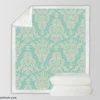 Ocean Blue Floral Damask Sherpa Fleece Blanket