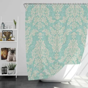 Ocean Blue Floral Damask Shower Curtain