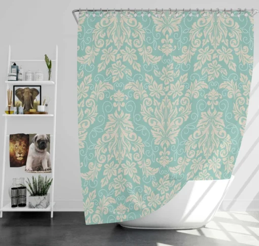 Ocean Blue Floral Damask Shower Curtain