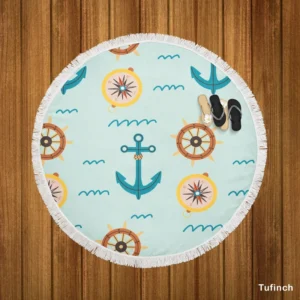 Ocean Navigation Symbols Nautical Round Beach Towel