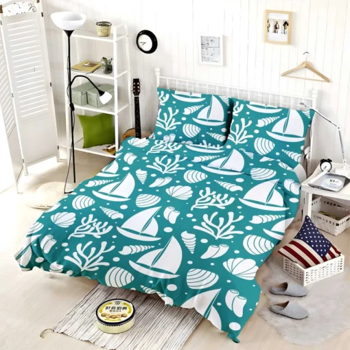 Ocean Treasures Sailboats Corals Shells Bedding Set