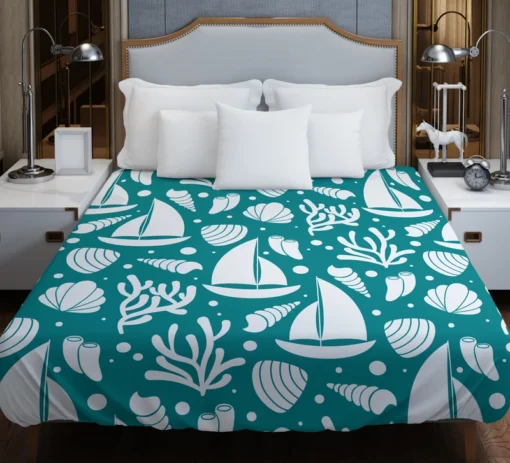 Ocean Treasures Sailboats Corals Shells Duvet Cover