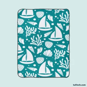 Ocean Treasures Sailboats Corals Shells Fleece Blanket 1