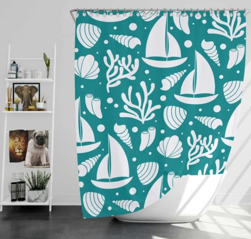 Ocean Treasures Sailboats Corals Shells Shower Curtain