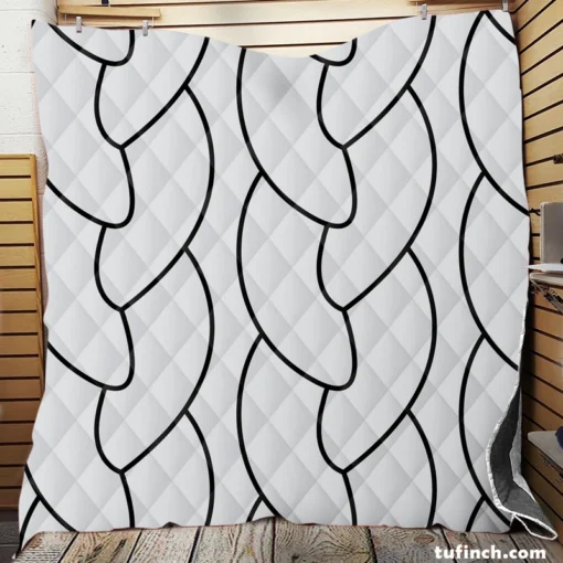 Off Grey Black Braided Rope Minimalist Quilt Blanket