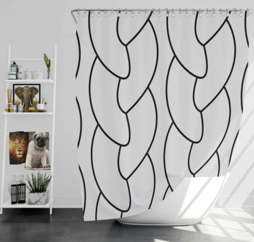 Off Grey Black Braided Rope Minimalist Shower Curtain