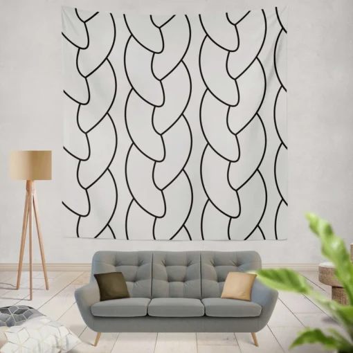 Off Grey Black Braided Rope Minimalist Wall Tapestry