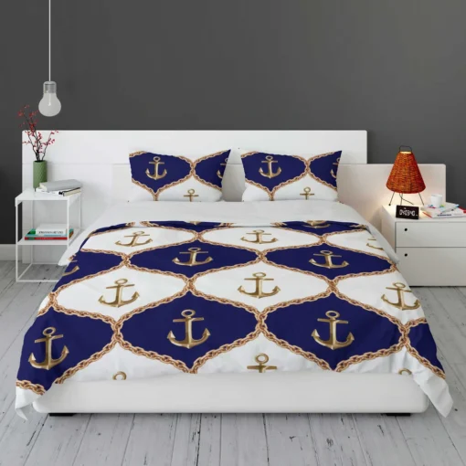 Ogee Pattern Metallic Anchor Bedding Set 1