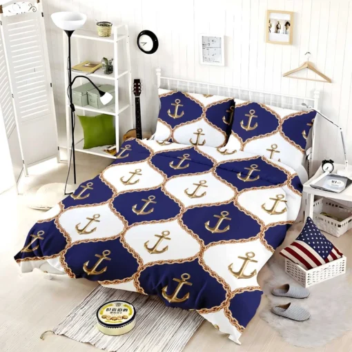 Ogee Pattern Metallic Anchor Bedding Set