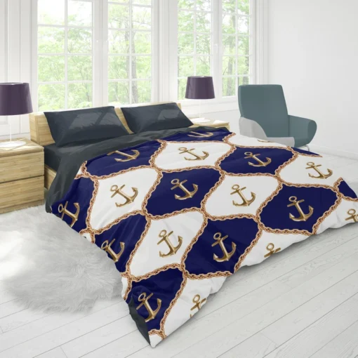 Ogee Pattern Metallic Anchor Duvet Cover 1