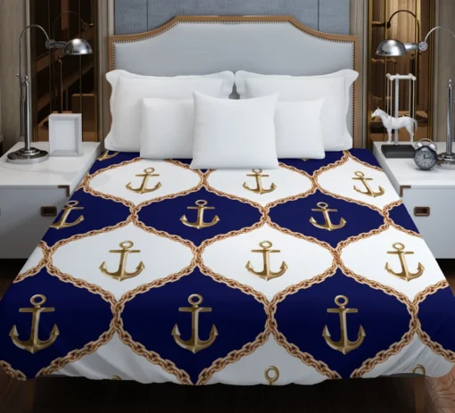 Ogee Pattern Metallic Anchor Duvet Cover