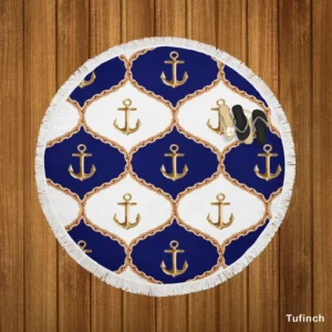 Ogee Pattern Metallic Anchor Round Beach Towel