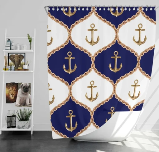 Ogee Pattern Metallic Anchor Shower Curtain