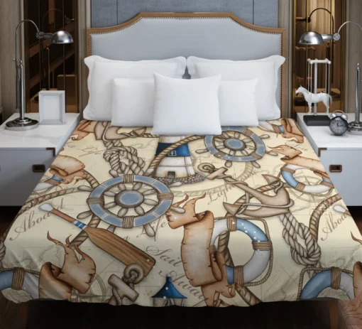 Old Fashioned Nautical Pattern Duvet Cover