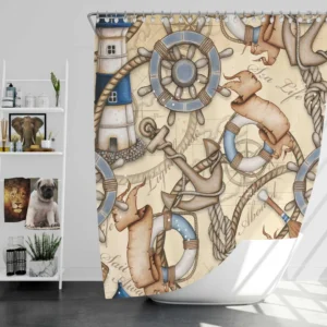 Old Fashioned Nautical Pattern Shower Curtain