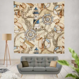 Old Fashioned Nautical Pattern Wall Tapestry