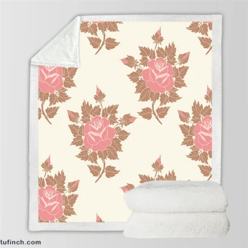 Old Fashioned Rose Flower Texture Sherpa Fleece Blanket