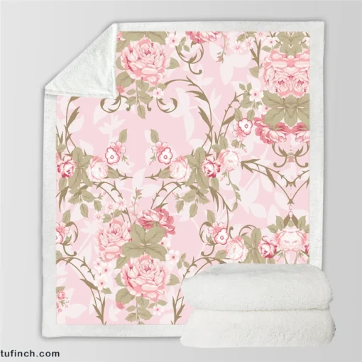 Old French Roses Sherpa Fleece Blanket