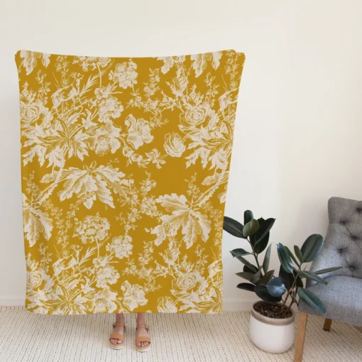 Old Toile Flower Pattern Fleece Blanket