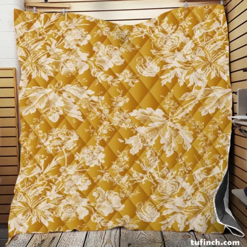 Old Toile Flower Pattern Quilt Blanket