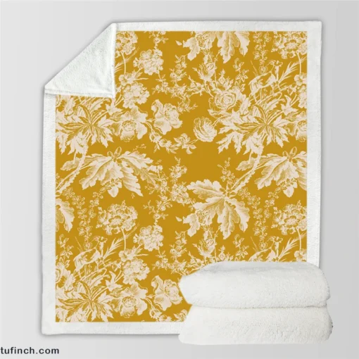 Old Toile Flower Pattern Sherpa Fleece Blanket