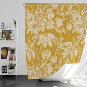 Old Toile Flower Pattern Shower Curtain