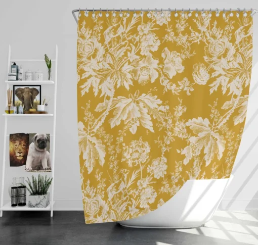 Old Toile Flower Pattern Shower Curtain