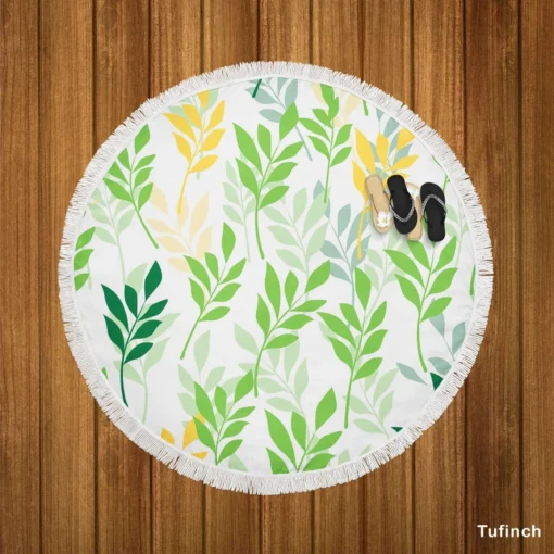 Olive Leaves Pattern Round Beach Towel