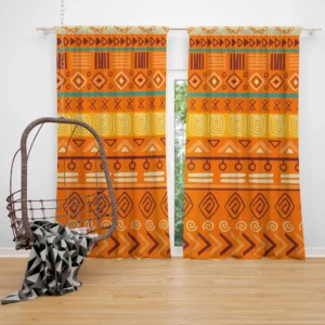 Orange African Tribal Pattern Curtain