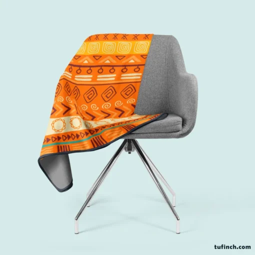 Orange African Tribal Pattern Fleece Blanket 2