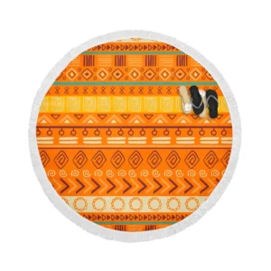 Orange African Tribal Pattern Round Beach Towel