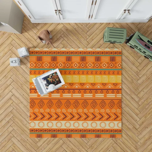 Orange African Tribal Pattern Rug