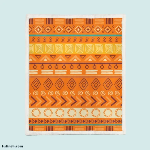 Orange African Tribal Pattern Sherpa Fleece Blanket 1