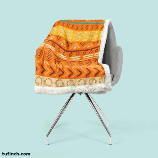 Orange African Tribal Pattern Sherpa Fleece Blanket 2