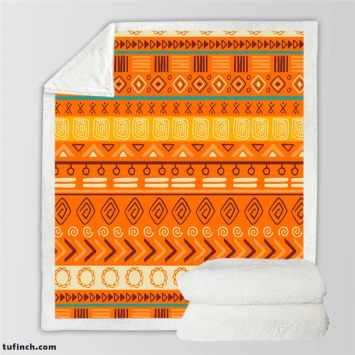 Orange African Tribal Pattern Sherpa Fleece Blanket