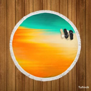 Orange And Green Gradient Abstract Round Beach Towel