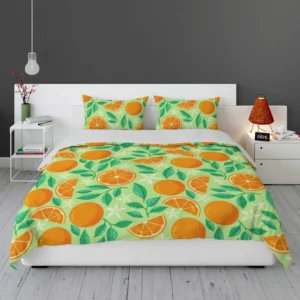 Orange And White Floral Fruit Bedding Set 1