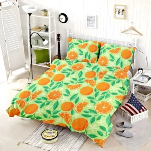 Orange And White Floral Fruit Bedding Set