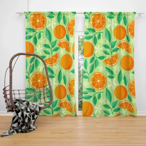 Orange And White Floral Fruit Curtain