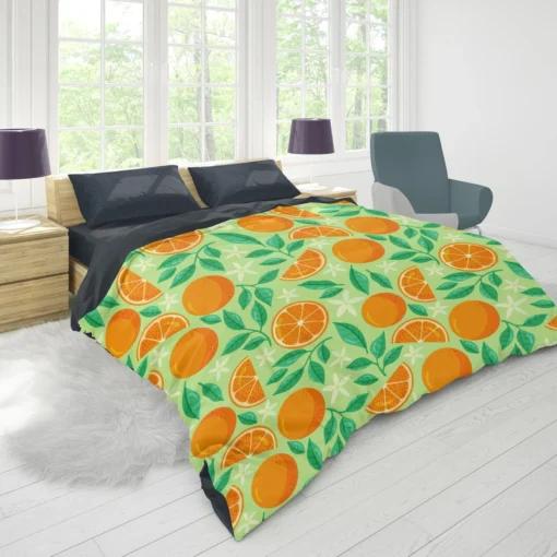 Orange And White Floral Fruit Duvet Cover 1