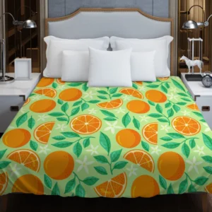 Orange And White Floral Fruit Duvet Cover