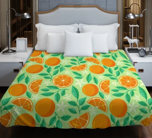 Orange And White Floral Fruit Duvet Cover