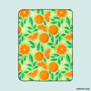 Orange And White Floral Fruit Fleece Blanket 1