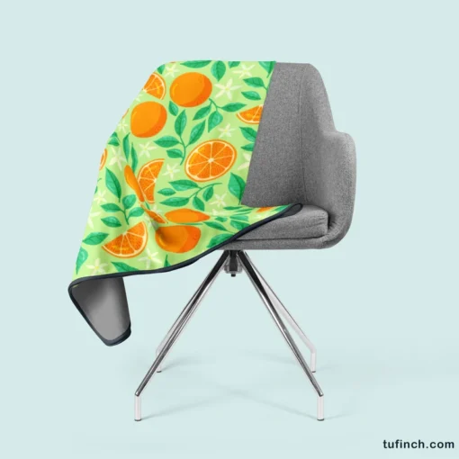 Orange And White Floral Fruit Fleece Blanket 2